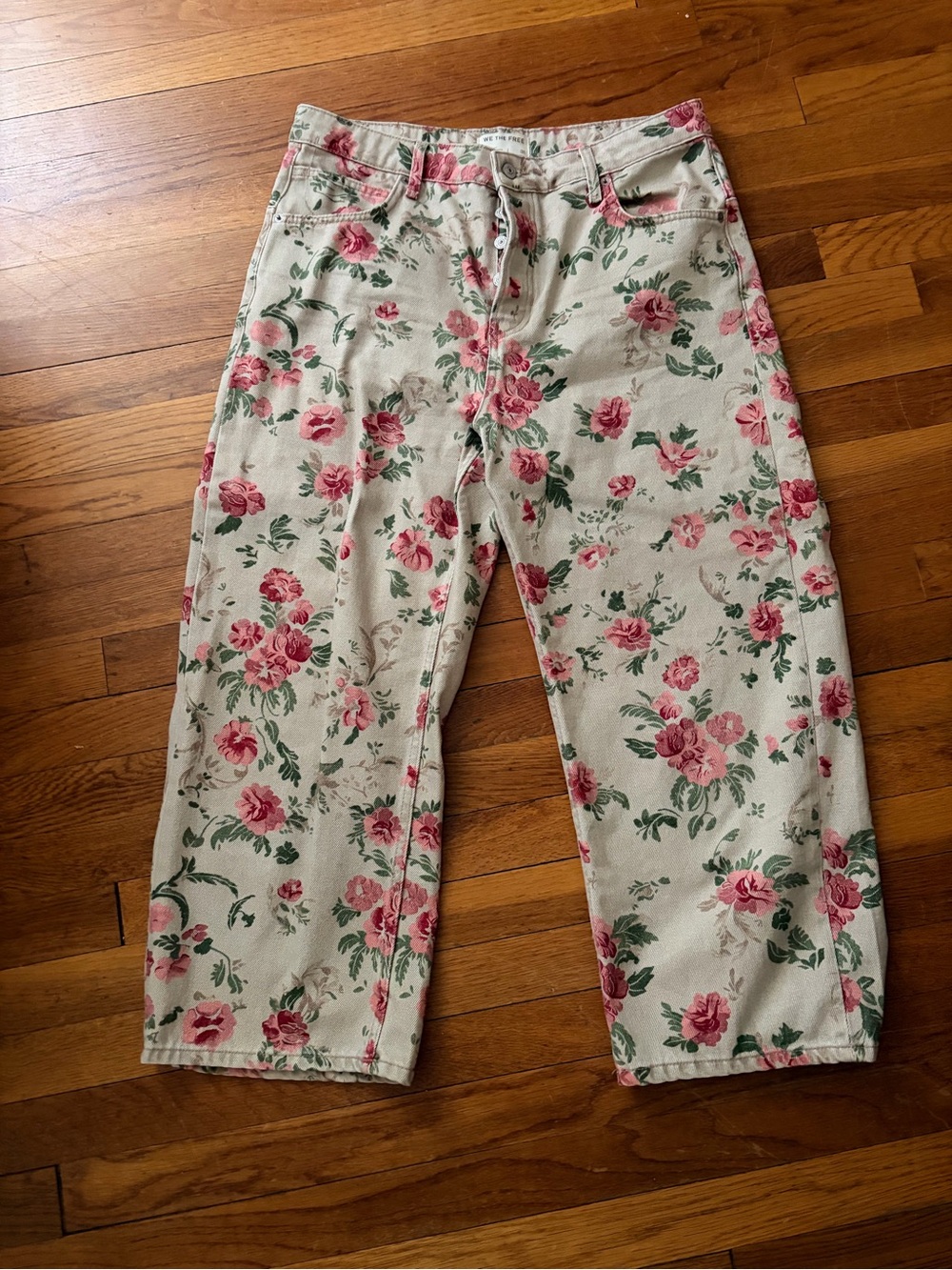 Free People Barrel Jeans with Pink Floral Print